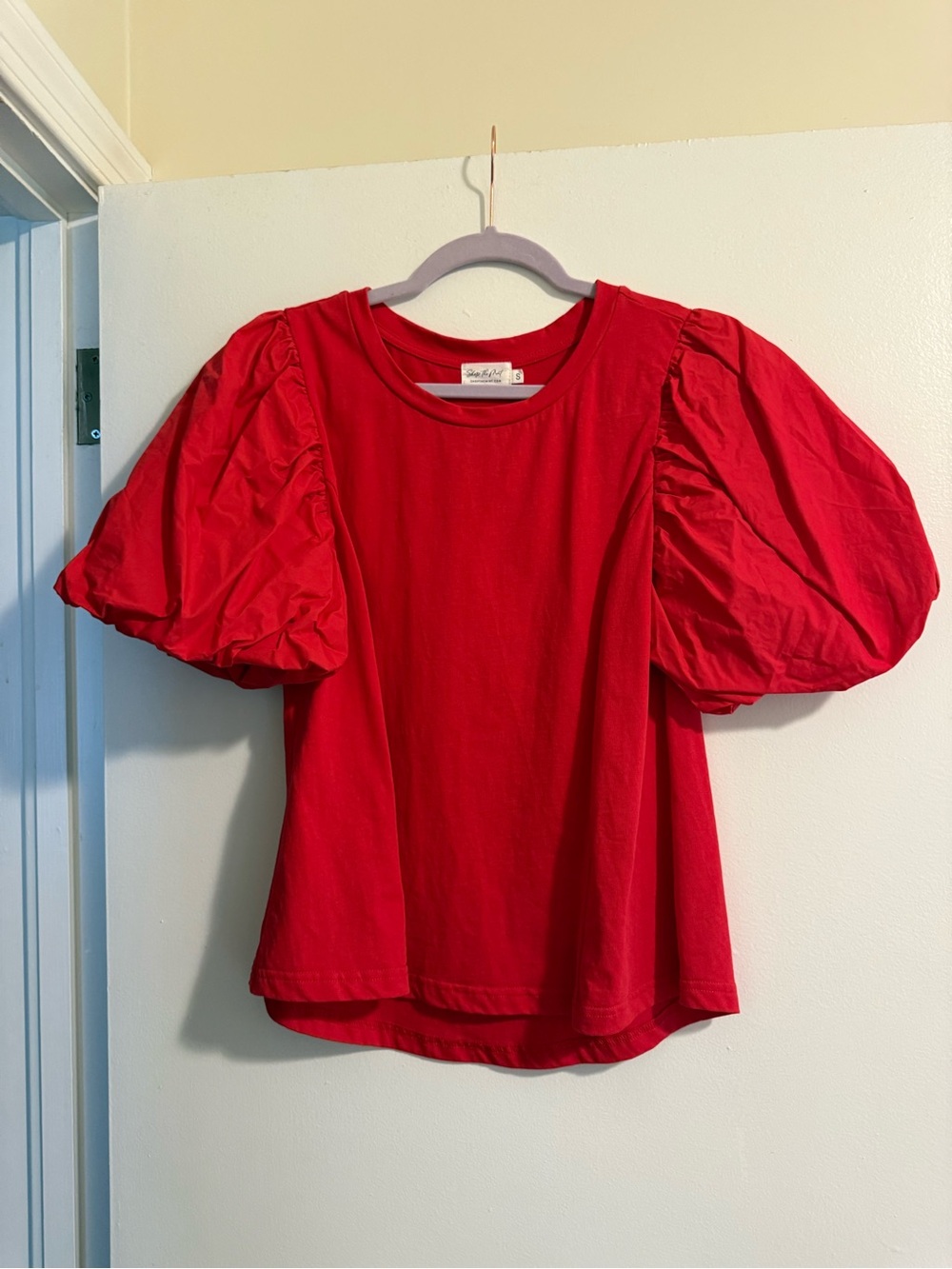Red Puff Sleeve Women's Top